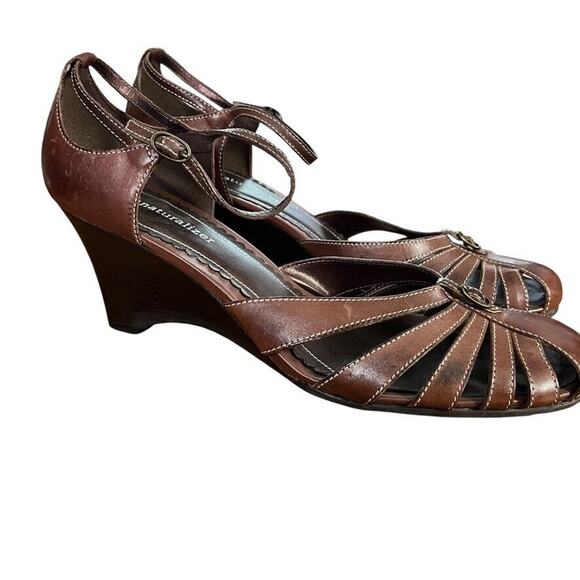 Naturalizer Womens Leather Brown Ankle Strap Wedge Closed Toe Shoes sz 9.5 - Picture 1 of 16